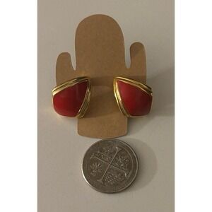 Vintage Monet red enamel and gold tone trim post earrings